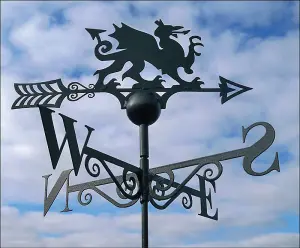 Welsh Dragon Weathervane - Solid Steel - W61 x H88 cm - Black