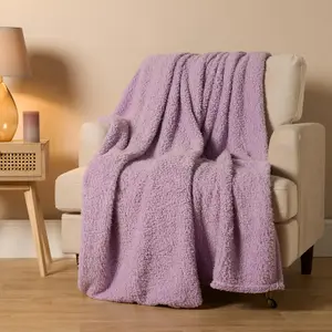 Brentfords Teddy Fleece Blanket Large Throw Over Bed, Lilac - 150 x 200cm