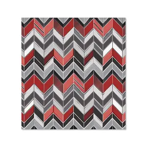 Red Grey Geometric Pattern Premium Glass Kitchen Splashback W700mm x H650mm