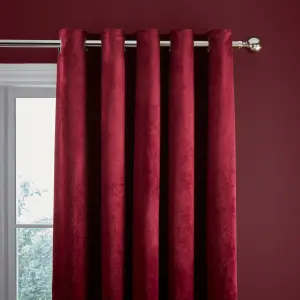 Catherine Lansfield Kingsley Matt Velvet 66x90 Inch Lined Eyelet Curtains Two Panels Raspberry