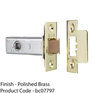 64mm Heavy Sprung Tubular Door Latch Square Strike Plate Forend Polished Brass