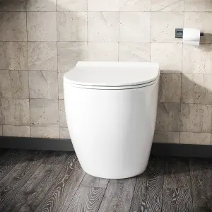 Nes Home Modern Back To Wall Toilet WC Rimless Designed Pan and Soft Close Seat White