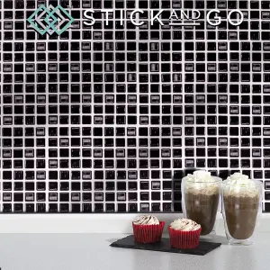 Stick and Go Self Adhesive Stick On Tiles Black Mosaic 4" x 4" Box of 18 Apply over any tile, or directly on to the wall