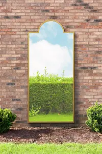 MirrorOutlet Genestra - Gold Contemporary Wall & Leaner Garden Outdoor Mirror 75"x 33", 190x85cm