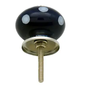 Nicola Spring - Round Ceramic Cabinet Knob - Navy & Blue Spot