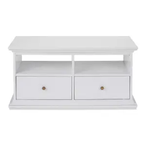 Paris White TV stand with 2 shelves, (H)50.7cm x (W)102cm x (D)41.6cm