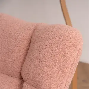 Mid Century Modern Teddy Fabric Tufted Upholstered Rocking Chair Padded Seat For Living Room Bedroom,Pink