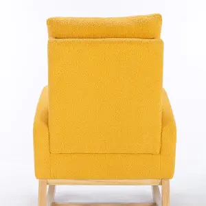 Mid Century Modern Teddy Fabric Upholstered Rocking Chair Padded Seat For Living Room Bedroom, Yellow