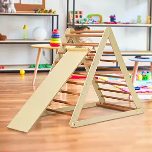 Costway Wooden Foldable Triangle Climber Step Training Ladder Pikler Toddler With Ramp