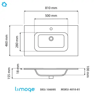 4010 Ceramic 80cm x 45cm Thin-Edge Inset Basin with Oval Bowl