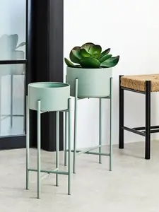 Interiors by Premier Contemporary Small Green Floor Standing Planter, Sturdy Outdoor Pot For Flowers, Durable Floor Planter