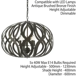 Hanging Ceiling Pendant Light Antique Brushed Bronze 5 Bulb Modern Table Feature