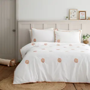 Catherine Lansfield Embroidered Lions Duvet Cover Set with Pillowcases White