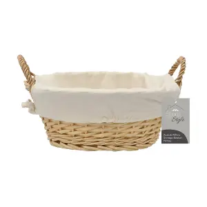 JVL Hand Woven Acacia Round Willow Storage Basket with Lining, Honey Finish