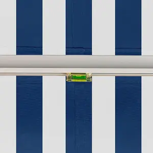 Primrose Awnings 3.5m x 2.5m Retractable Manual Blue & White Awning Outdoor Patio Canopy