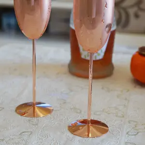 Set Of 2 Copper Stainless Steel Prosecco Glasses Tall Champagne Drinks Flutes