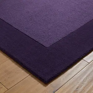 Handmade Luxurious Easy to Clean Modern Wool Bordered Purple Plain Wool Living Room & Bedroom Rug-120cm X 170cm