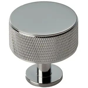 Knurled Radio Cupboard Door Knob - 35mm Dia - Polished Chrome Cabinet Handle