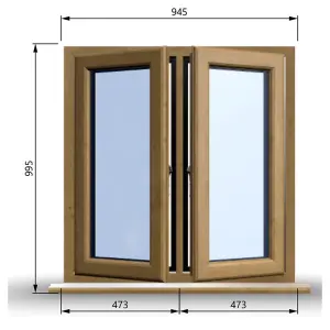 945mm (W) x 995mm (H) Wooden Stormproof Window - 2 Opening Windows (Left & Right) - Toughened Safety Glass