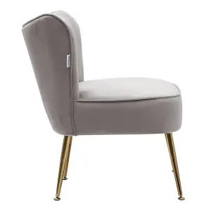 Grey Velvet Modern Armless Wingback Accent Chair Leisure Upholstered Sofa Chair  with Gold Legs