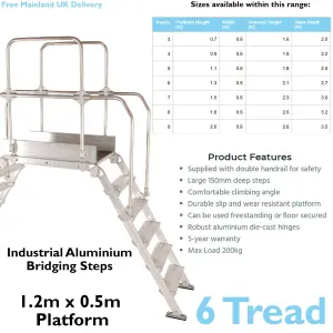 6 Tread Industrial Bridging Steps & Handle Crossover Ladder 1.2m x 0.5m Platform