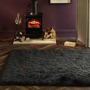 Extravagance Dark Grey Shaggy Cushion by Origins-43cm X 43cm