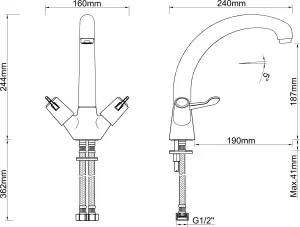 Aubery Chrome effect Kitchen Monobloc Tap