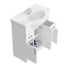 Nes Home 750mm Floorstanding 3 Door Vanity Basin Unit White