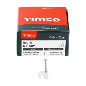 Timco - Round Cable Clips - White (Size To fit 6.0mm - 100 Pieces)