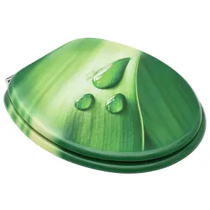 WC Toilet Seats with Lid 2 pcs MDF Green Water Drop Design