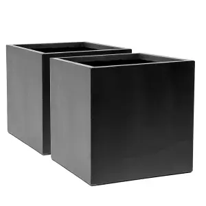 Primrose Fibrecotta Dark Grey Cube Pot Set of 2 30cm