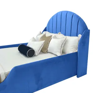 Omario Kids Bed Plush Velvet with Safety Siderails- Blue