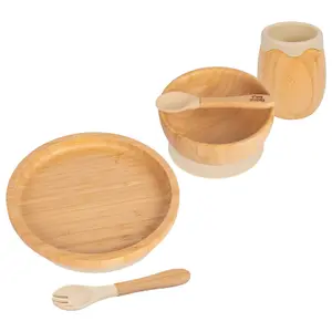 5pc Bamboo Round Baby Weaning Set - Beige