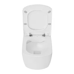 Rimless Square Wall Hung Toilet Pan & Concealed Cistern Chrome Square Button Flush Plate