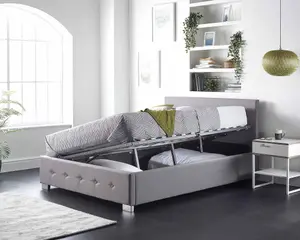 Aspire Side Opening Ottoman Storage Bed in Grey Linen, Double