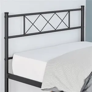 Yaheetech Black 3ft Single Simple Metal Bed Frame with Cross-design Headboard & Footboard