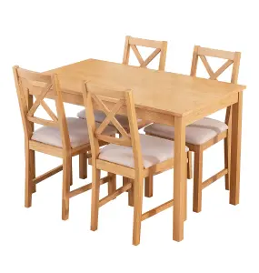 Hallowood Furniture Waverly Oak Dining Table (TAB1200) Set with 4 Small Cross Back Chairs (Beige Seat)