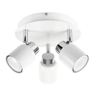 ValueLights Benton White Bathroom Ceiling Bar Spotlight and GU10 Spotlight LED 5W Cool White 6500K Bulbs