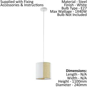 Hanging Ceiling Pendant Light White Seagrass 1x 40W E27 Hallway Feature Lamp