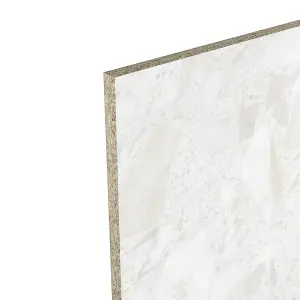 GoodHome Algiata Polished White Marble effect Laminated chipboard Back panel, (H)600mm (W)3000mm (T)8mm