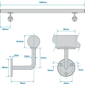 EAI - Handrail Kit Grab Rail Bar for Entrances - 1000mm - Grade 304 Satin Stainless Steel