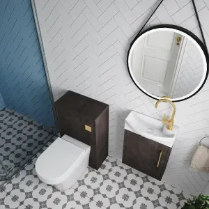 Power Cloakroom Bundle - Left Wall Hung Vanity Unit, Concealed Cistern WC Unit, Toilet & Tap, 440mm - Slate/Brass - Balterley