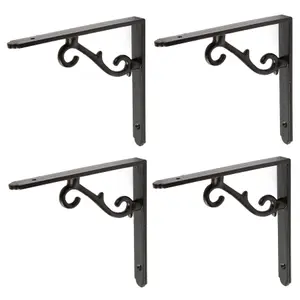 Hammer & Tongs Scroll Iron Shelf Bracket - D155mm - Black - Pack of 4