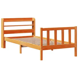 Berkfield Bed Frame with Headboard without Mattress Wax Brown 90x200 cm