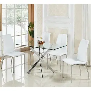 Furniture In Fashion Daytona Small Glass Dining Table With 4 Opal White Chairs