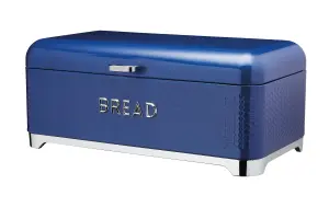 KitchenCraft Steel Bread Bin Midnight blue Kitchen Food Storage with Lid Retro