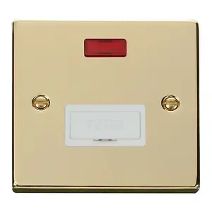 Polished Brass 13A Fused Connection Unit With Neon - White Trim - SE Home