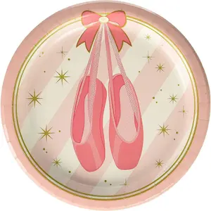 Creative Party Paper Ballet Shoes Disposable Plates (Pack of 8) Pink/White (One Size)