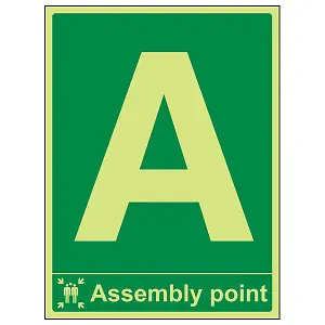 Assembly Point With Letter Sign - Glow in the Dark - 400x600mm (x3)