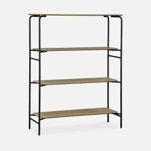 sweeek. 4-shelf bookcase with black metal and wood effect Scuola Natural 40x110x140 cm